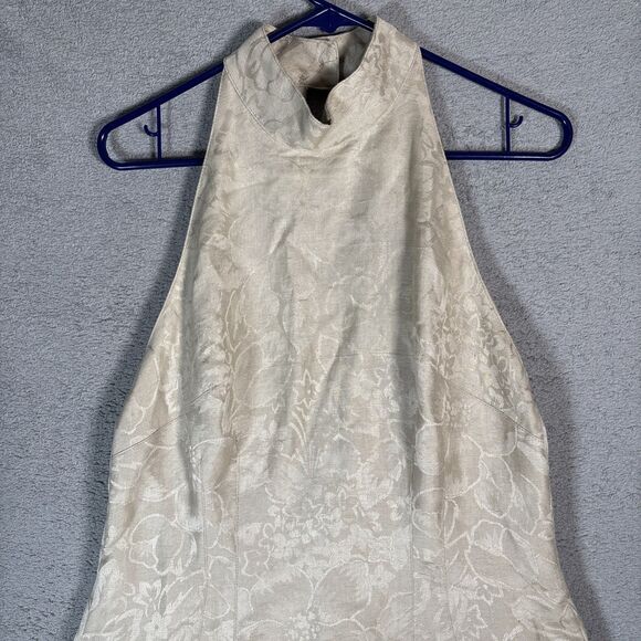 Vintage Geary Roark Kamisato Halter Dress Women's Size 12 Linen Blend Champagne - Picture 2 of 16